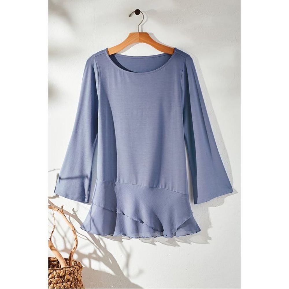 Soft Surroundings Forget Me Not Asymmetrical Ruffle Pullover Top‎ Blue S